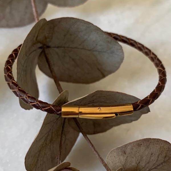 Brown braided leather bracelet