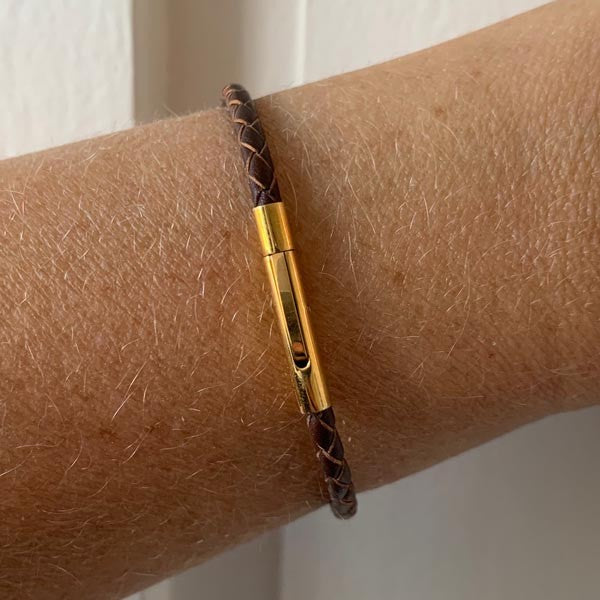 Brown braided leather bracelet