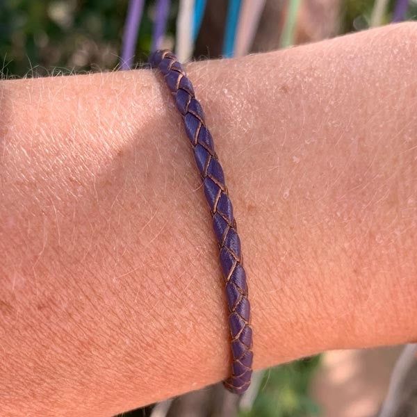 Purple braided leather bracelet