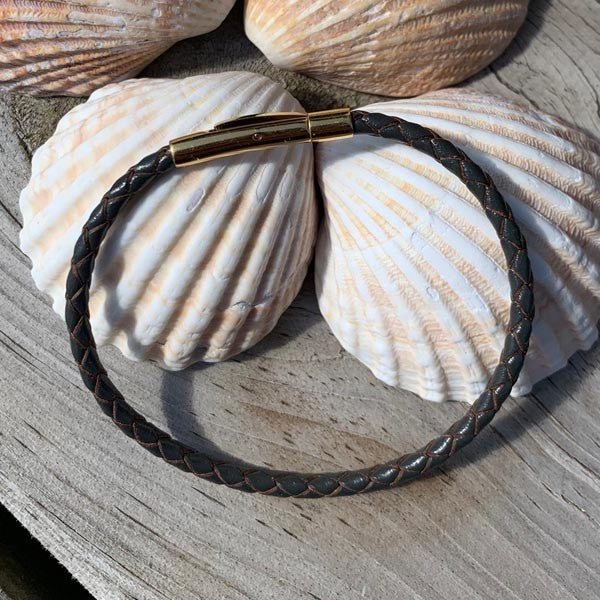 Braided gray leather bracelet