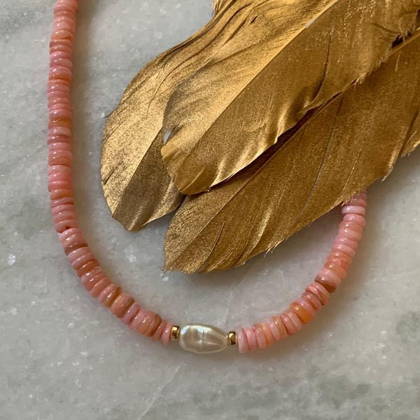 Heishi Outer Banks pink mother-of-pearl necklace