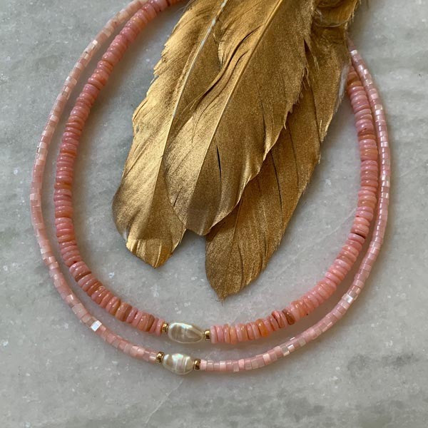 Heishi Outer Banks pink mother-of-pearl necklace