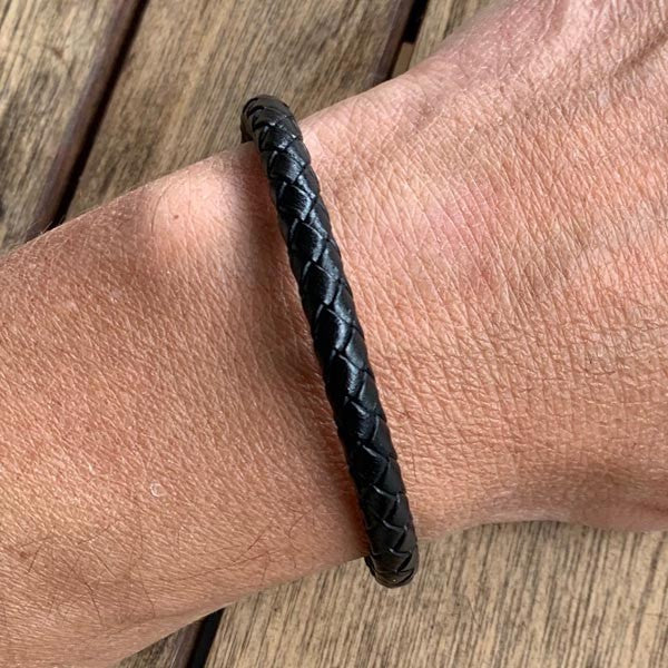 Men's black braided leather bracelet