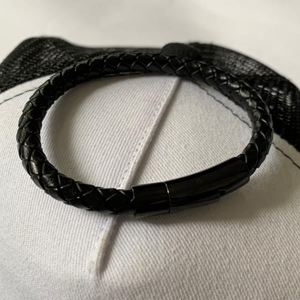 Men's black braided leather bracelet 1