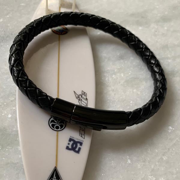 Men's black braided leather bracelet 1