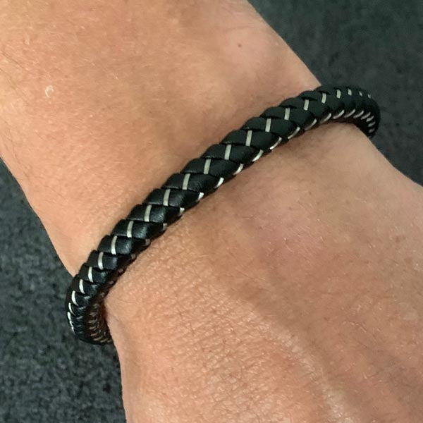 Black and braided steel men's bracelet