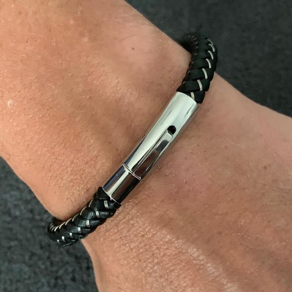 Black and braided steel men's bracelet