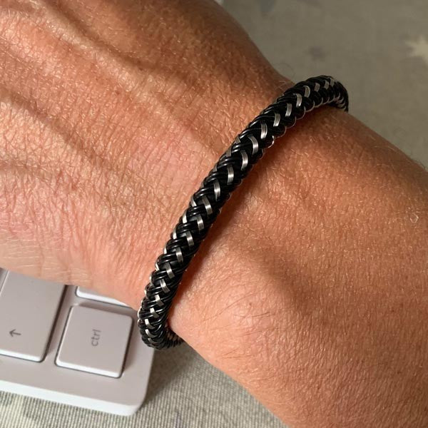 Black and braided steel men's bracelet