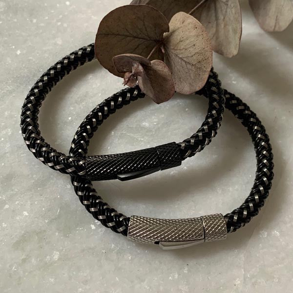 Black and braided steel men's bracelet