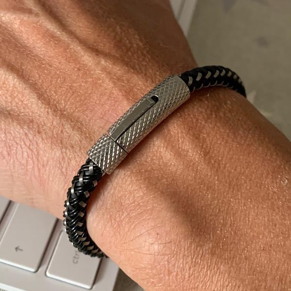 Black and braided steel men's bracelet