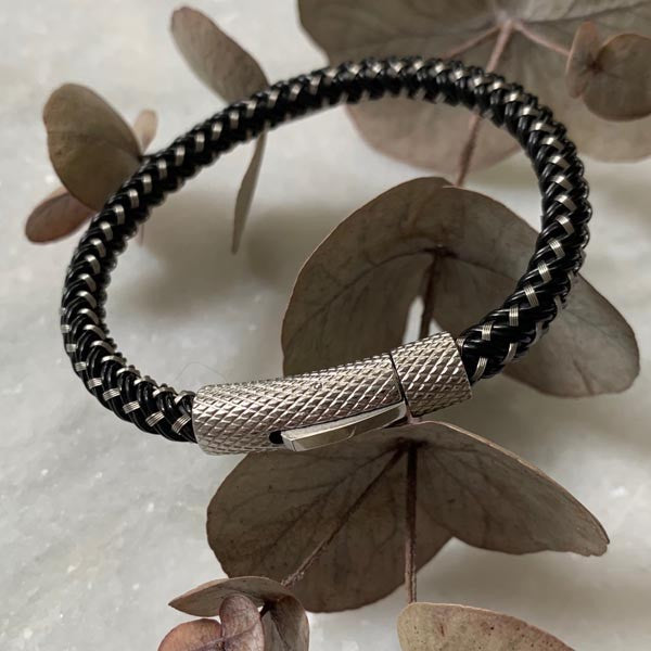 Black and braided steel men's bracelet