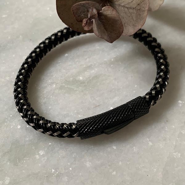 Black and braided steel men's bracelet 2