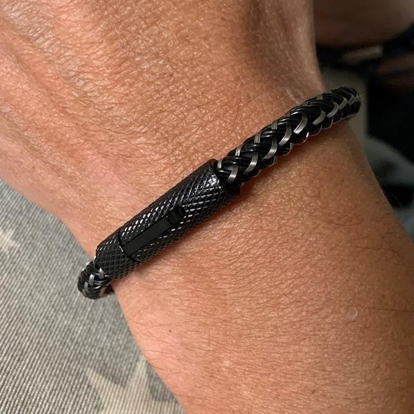 Black and braided steel men's bracelet 2