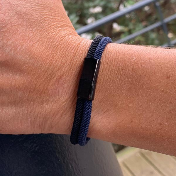 Men's double cord bracelet in blue and black