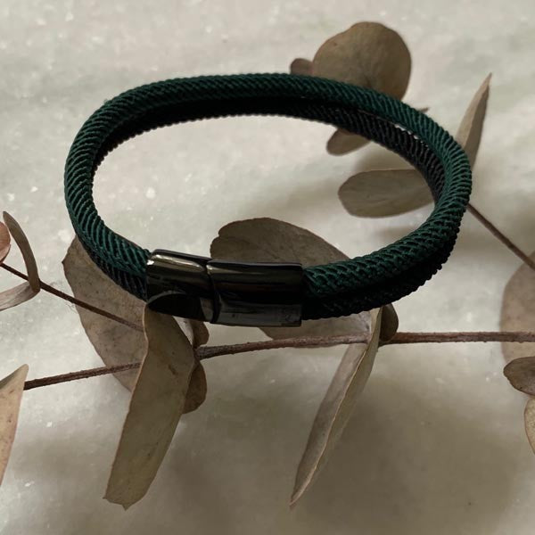 Men's double green and black cord bracelet