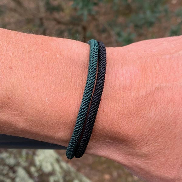 Men's double green and black cord bracelet