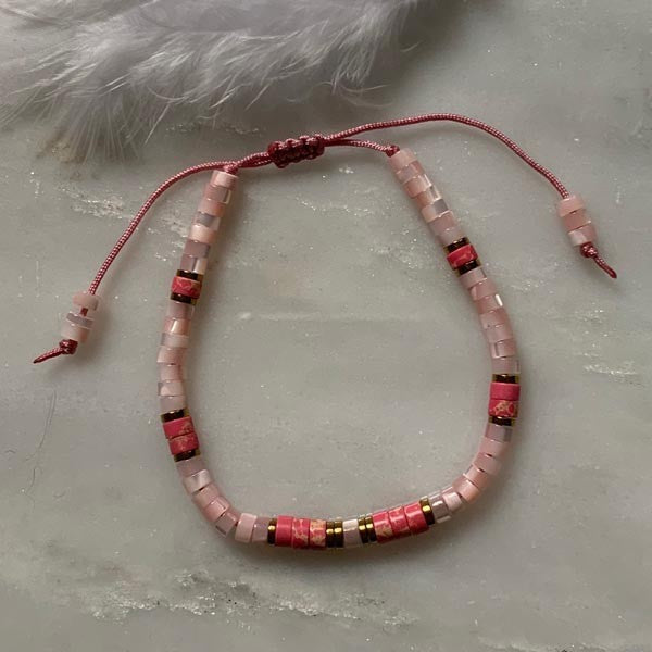 Heishi pink mother-of-pearl and pink jasper bracelet