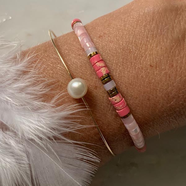 Heishi pink mother-of-pearl and pink jasper bracelet