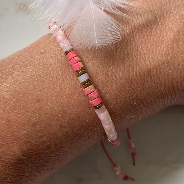 Heishi pink mother-of-pearl and pink jasper bracelet