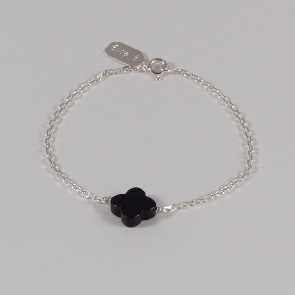 Silver chain bracelet with small onyx cross