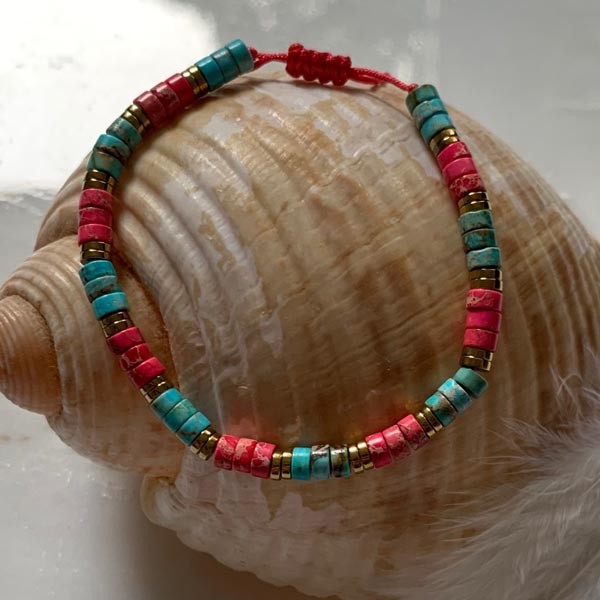 Heishi turquoise jasper and pink jasper bracelet