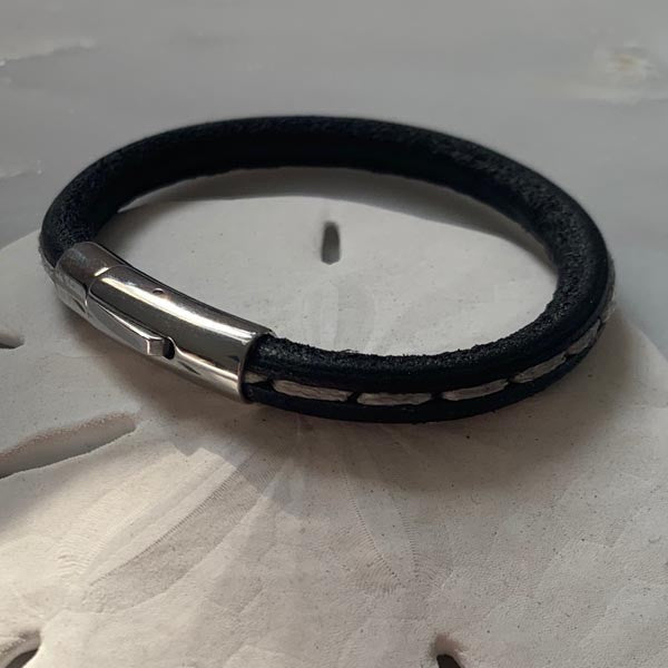 Black leather men's bracelet