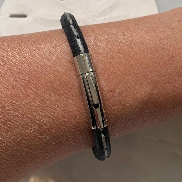 Black leather men's bracelet