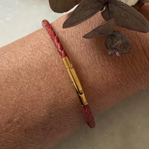 Red braided leather bracelet