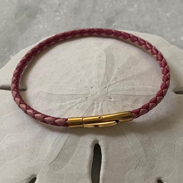 Pink and fushia braided leather bracelet