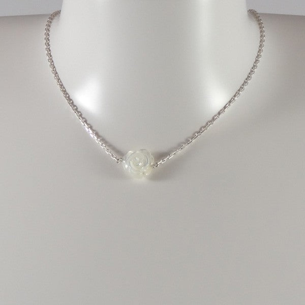 Collier chaine argent Rose nacre blanche