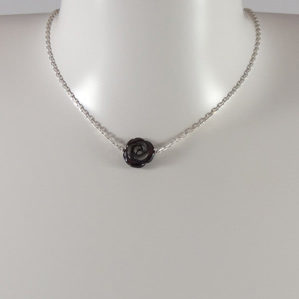 Collier chaine argent Rose nacre grise