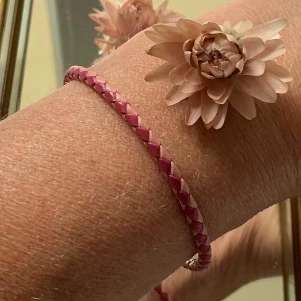 Pink and fushia braided leather bracelet