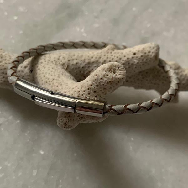 Braided silver leather bracelet