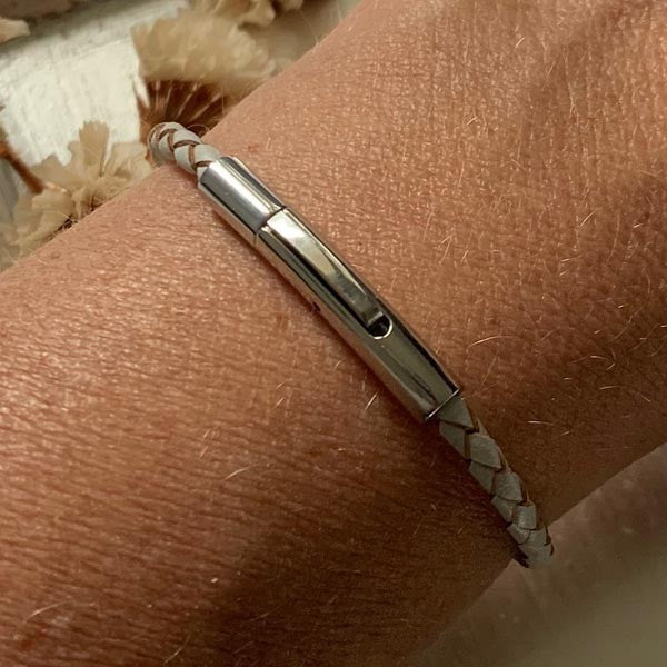 Braided silver leather bracelet