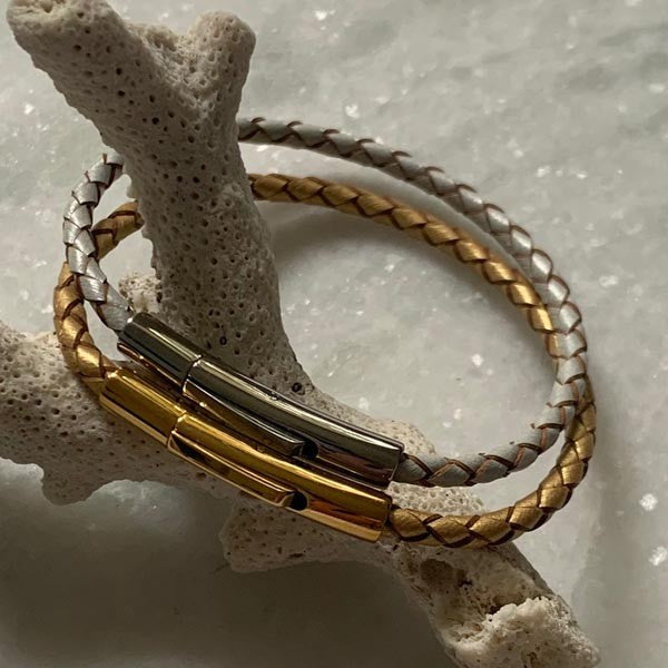 Braided gold leather bracelet