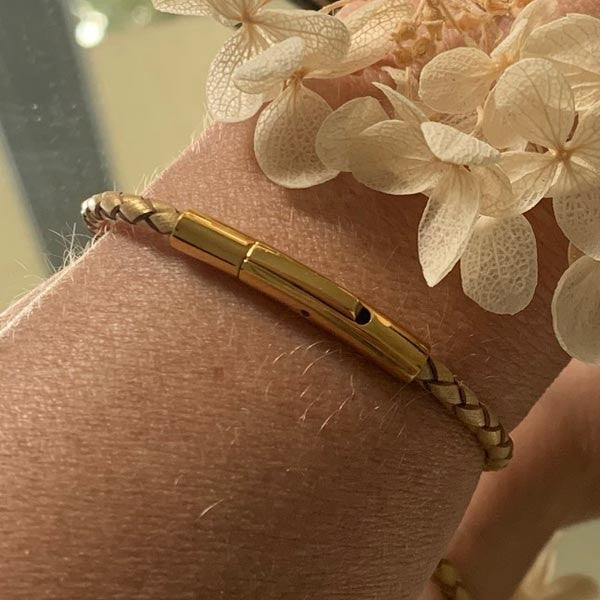 Braided gold leather bracelet