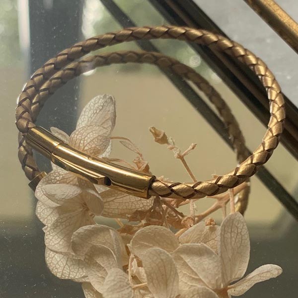 Braided gold leather bracelet