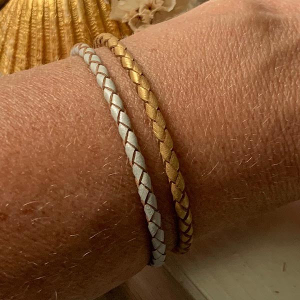 Braided gold leather bracelet