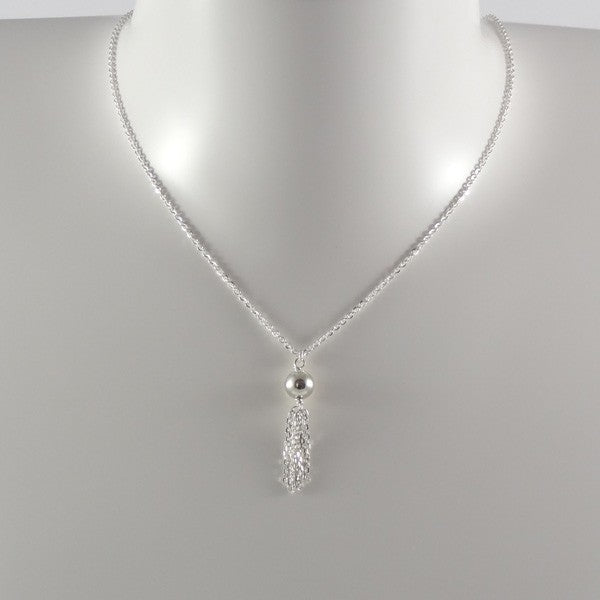 Small pompom silver chain necklace