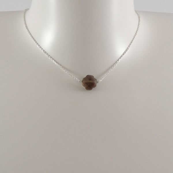 Silver chain necklace with small faceted smoky quartz cross