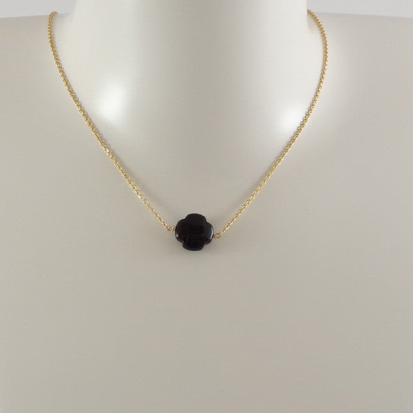 Gold plated chain necklace with small faceted onyx cross 