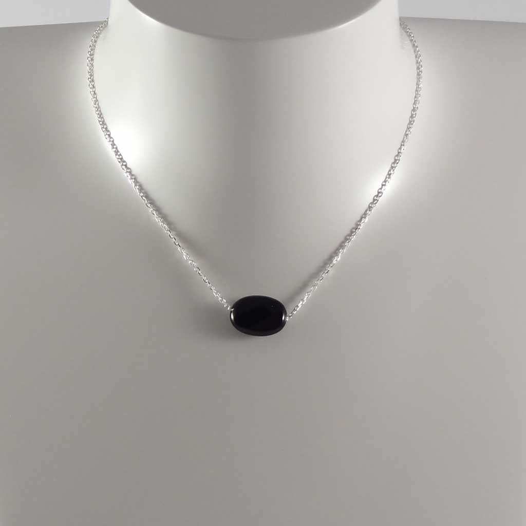 Collier chaine argent Onyx ovale facetée 