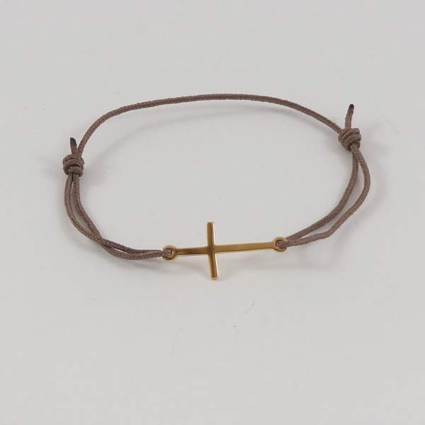 Gold plated small flat cross cord bracelet