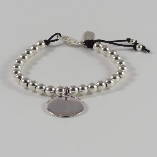 Bracelet Elise grosses perles argent lisses médaille