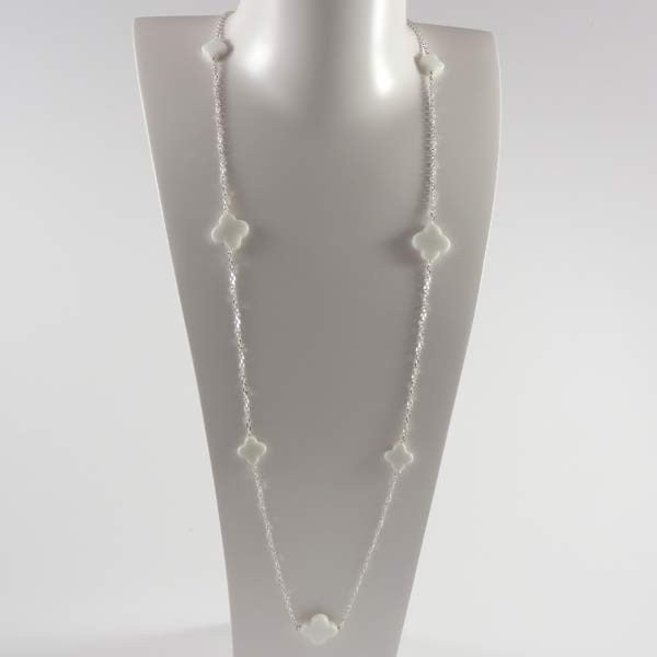 Silver chain necklace with white agate cross