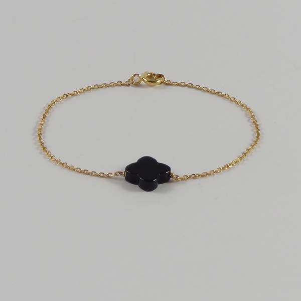 Bracelet chaine plaqué or pierre onyx croix  