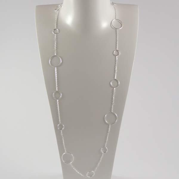 Silver chain necklace with 15 rings