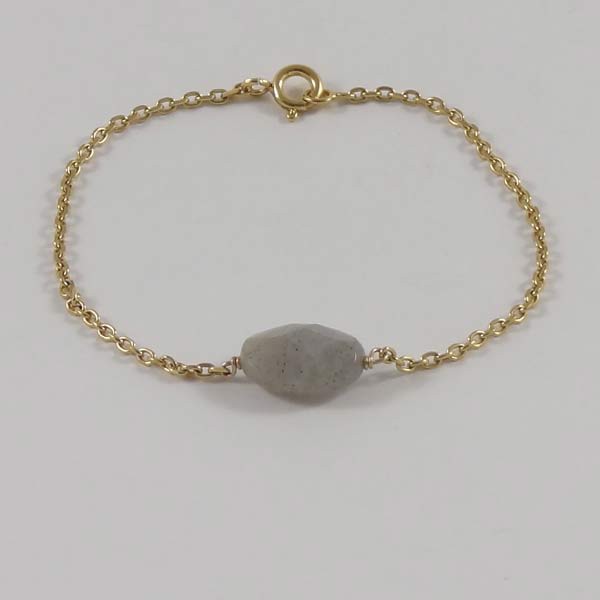 Gold plated chain bracelet with faceted oval labradorite