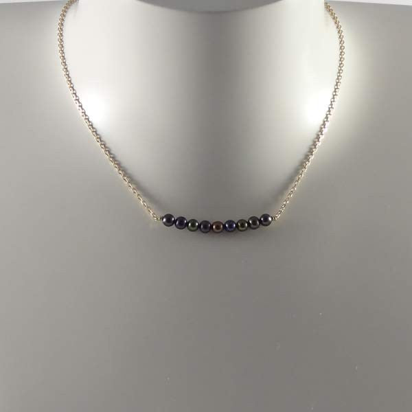 Silver chain necklace with black freshwater pearl barrette