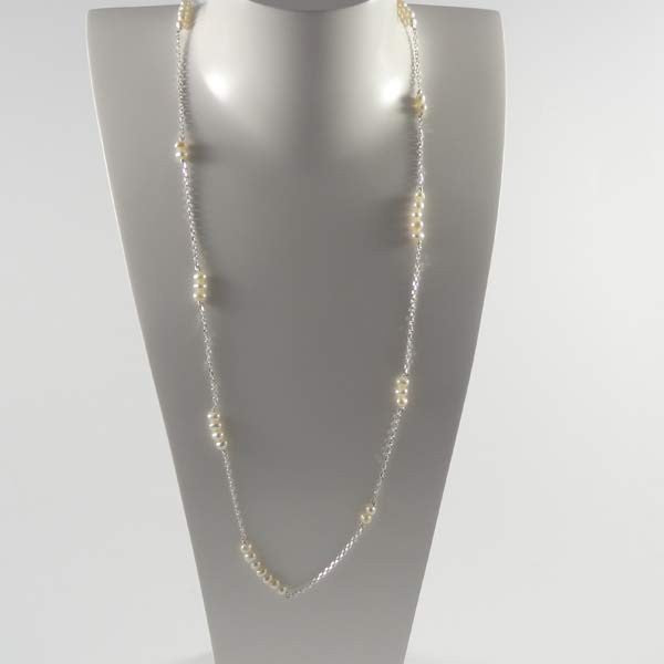 Silver necklace with mini white freshwater pearls